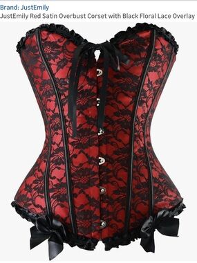 Red Satin Overbust Corset with Black Lace Overlay